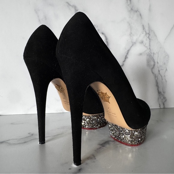 Charlotte Olympia Dolly Black Suede Swarovski Platform Heels Size EU 42 / US 12 - Picture 3 of 10